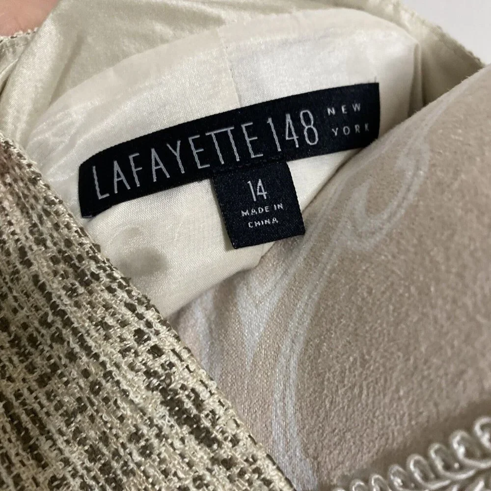 Lafayette 148 New York Beige Brown Tweed 3 Button Blazer Jacket Sz 14 NWT